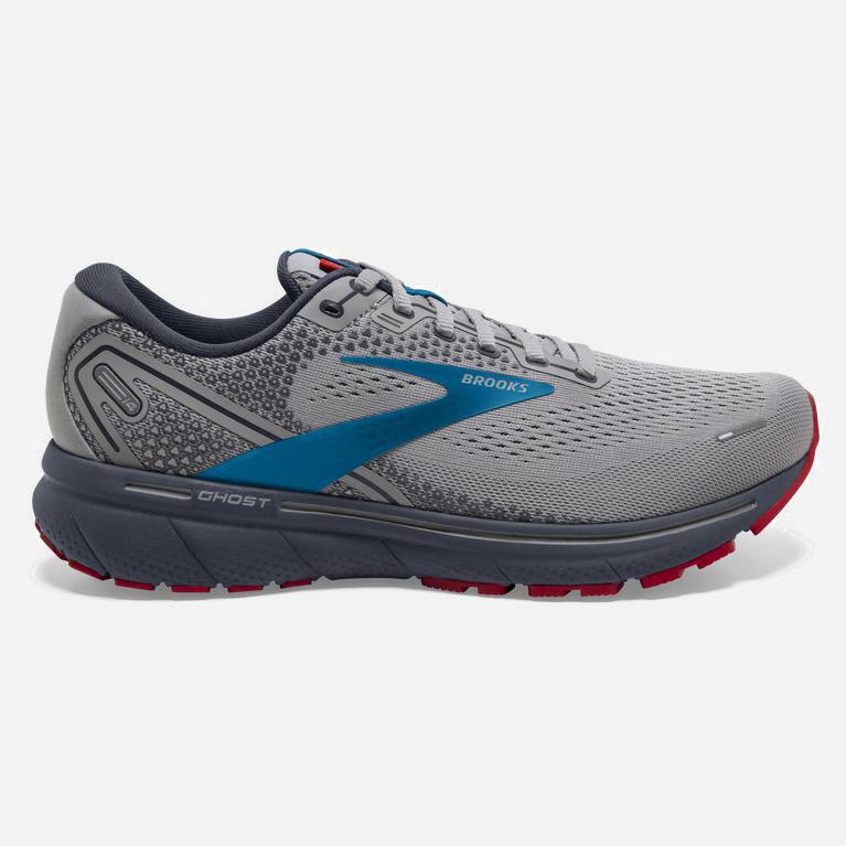 Brooks Ghost 14 Cushioned Road Løpesko Herre Tilbud - Grå/Blå/Rød - Norge (IZG296410)